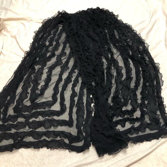 Adrianna Papell Accessories - Adrianna Papell 100% Silk Black Ruffle Shawl Wrap Scarf Wedding Whimsigoth Witch